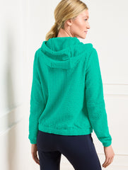 INDIGO BLUE|PARK GREEN PUCKERED JACQUARD DRAWSTRING HOODIE | Talbots online