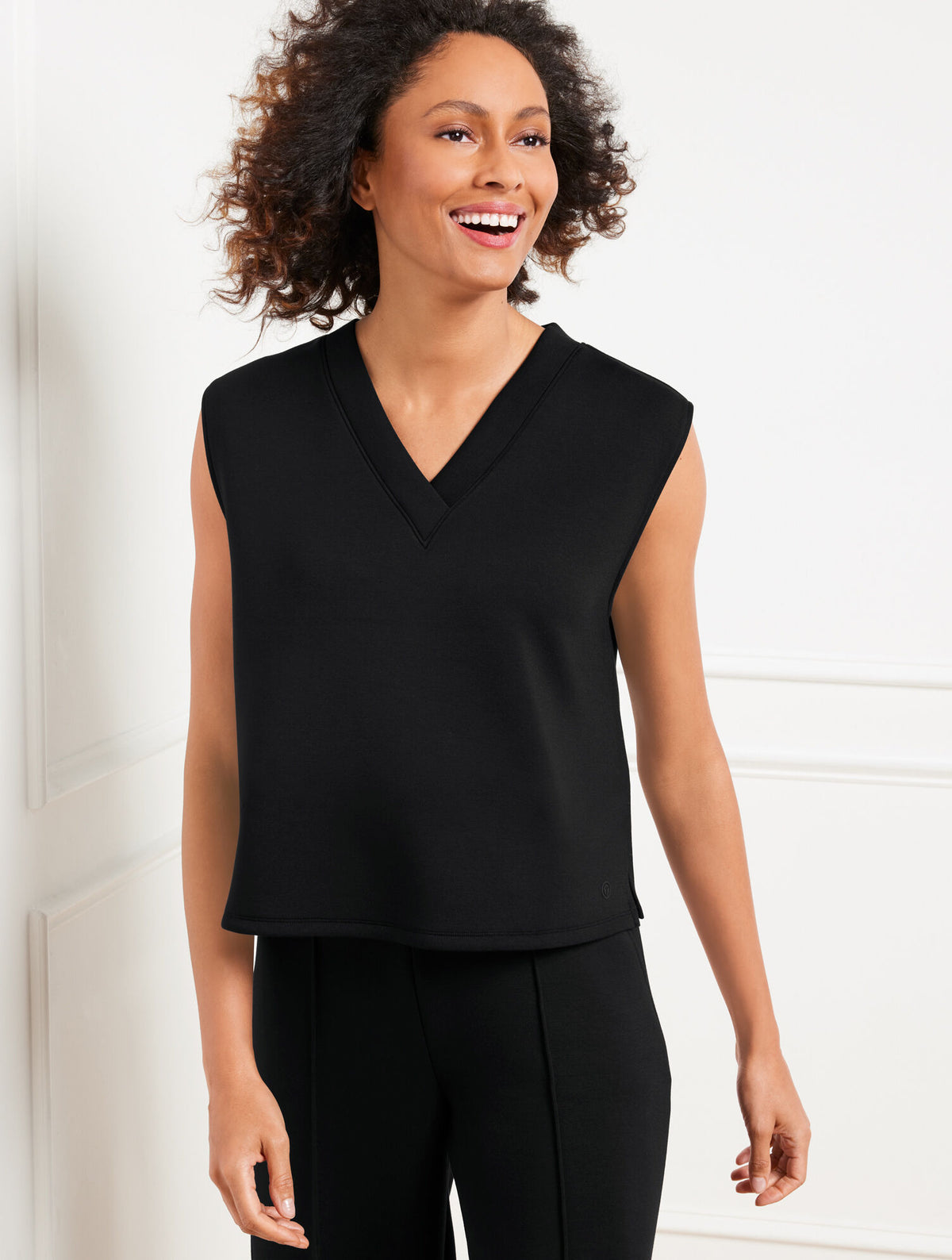 BLACK|IVORY AIRKNIT STRETCH V-NECK TANK | Talbots online