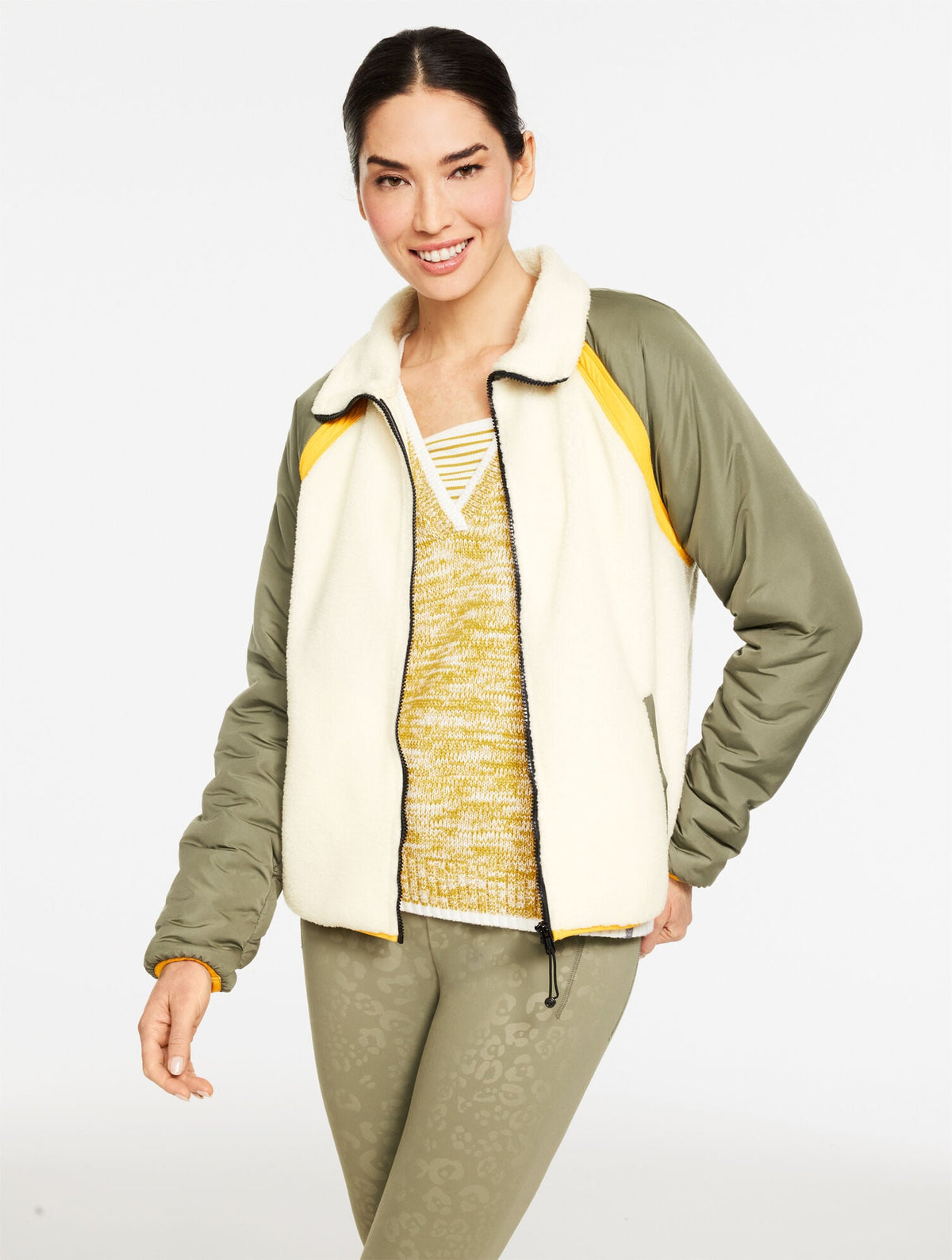 IVORY MULTI COLORBLOCK SHERPA JACKET | Talbots online