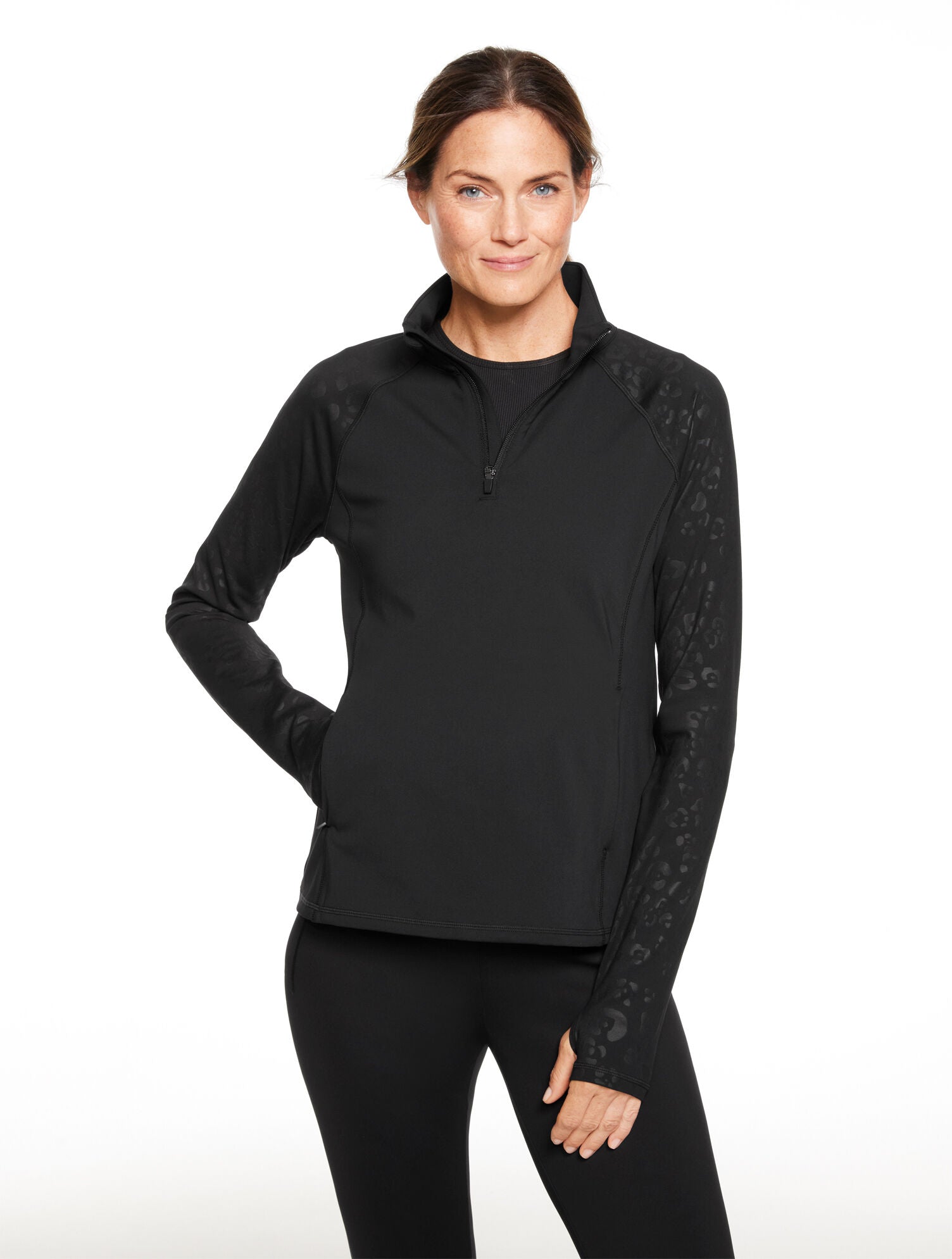BLACK OUT & ABOUT HALF-ZIP JACKET - SPOT ON LEOPARD | Talbots discount