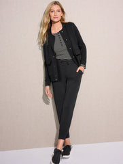BLACK|DARK CHOCOLATE AIRKNIT STRETCH BOMBER JACKET | Talbots US