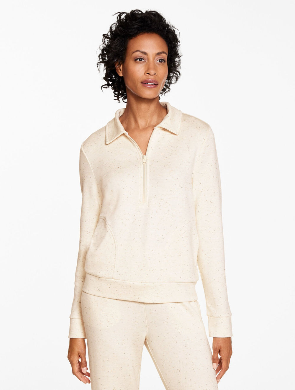 ECRU HEATHER AIRKNIT STRETCH NEP JOHNNY COLLAR HALF-ZIP PULLOVER | Talbots sale