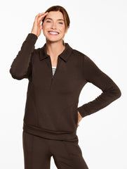 DARK CHOCOLATE AIRKNIT STRETCH JOHNNY COLLAR HALF-ZIP PULLOVER | Talbots outlet