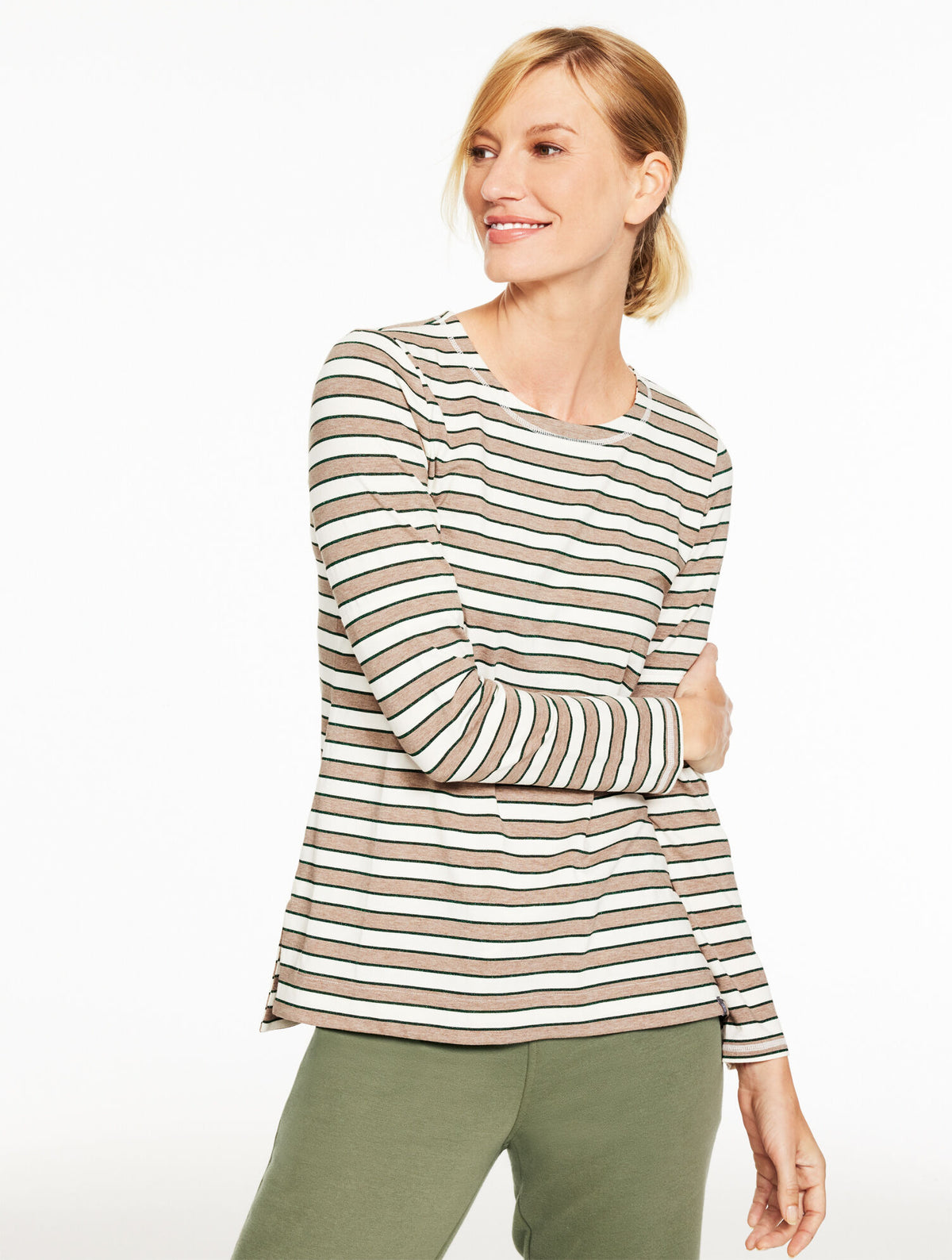 DUSTY MOCHA HTHR/IVORY SUPERSOFT JERSEY CREWNECK TEE - BATTERSEA STRIPE | Talbots near me