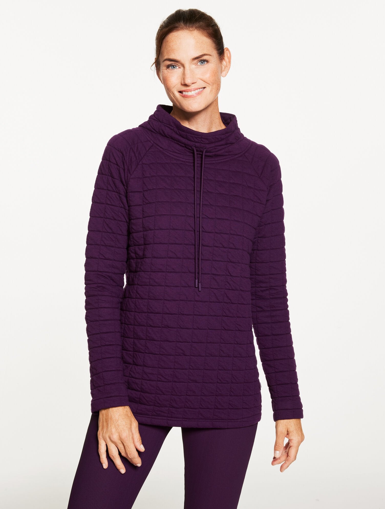 PURPLE GARNET GRID QUILT FUNNEL NECK PULLOVER | Talbots sale
