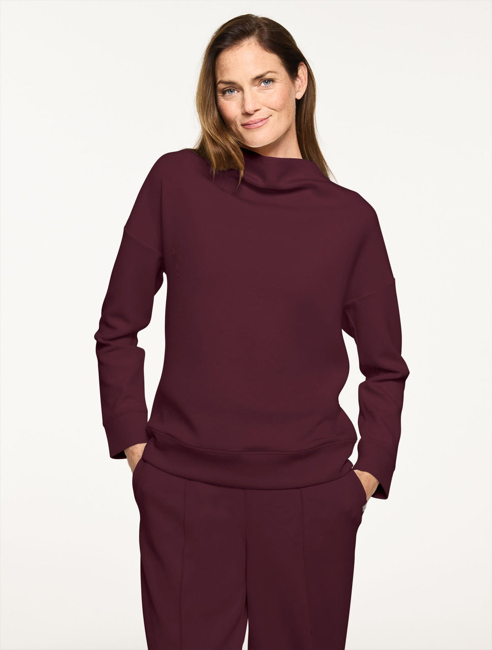 BLACK|IVORY|RICH BURGUNDY AIRKNIT STRETCH COWL-NECK PULLOVER | Talbots online