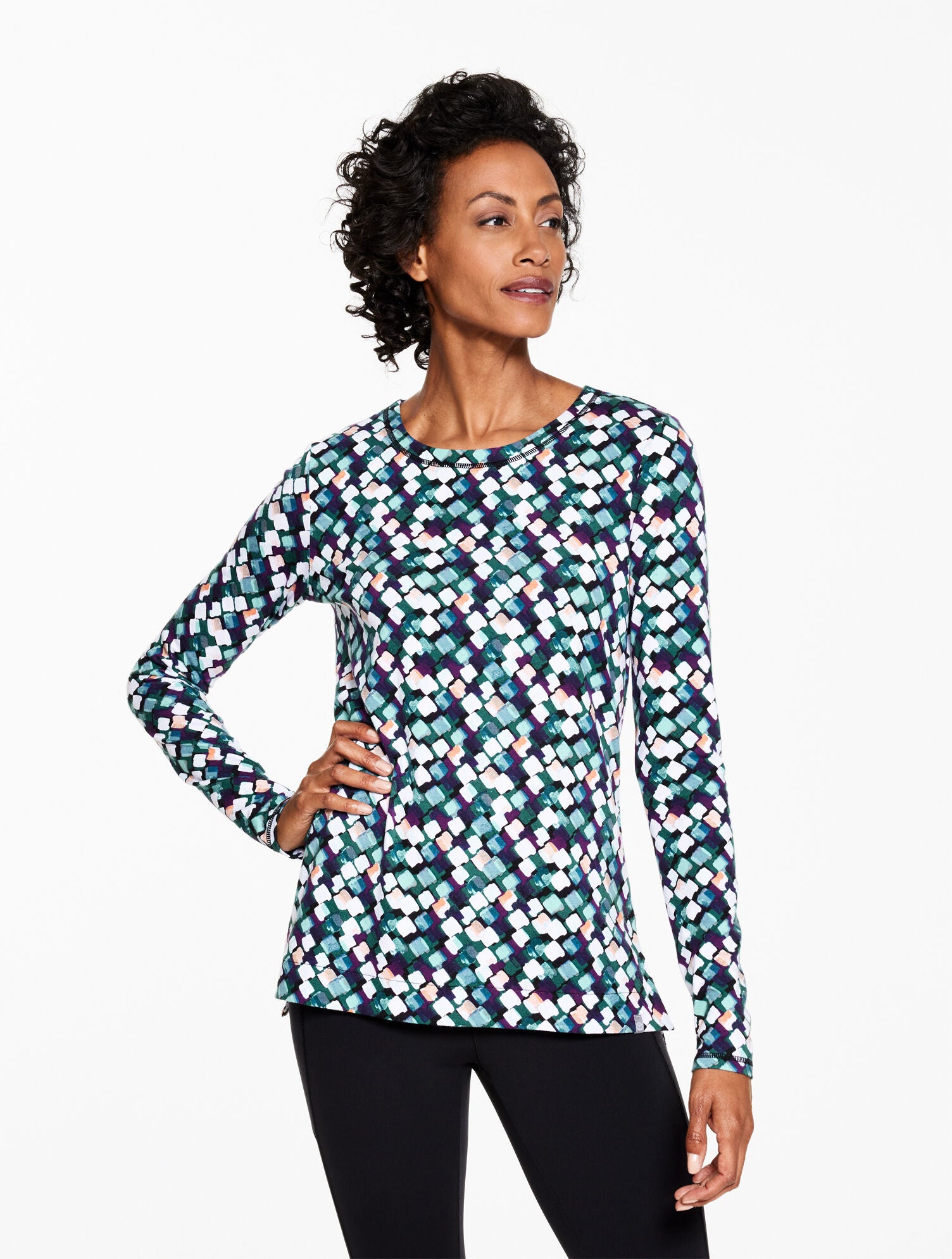BLACK/PURPLE GARNET SUPERSOFT JERSEY CREWNECK TEE - DAZZLING DIAMONDS | Talbots outlet