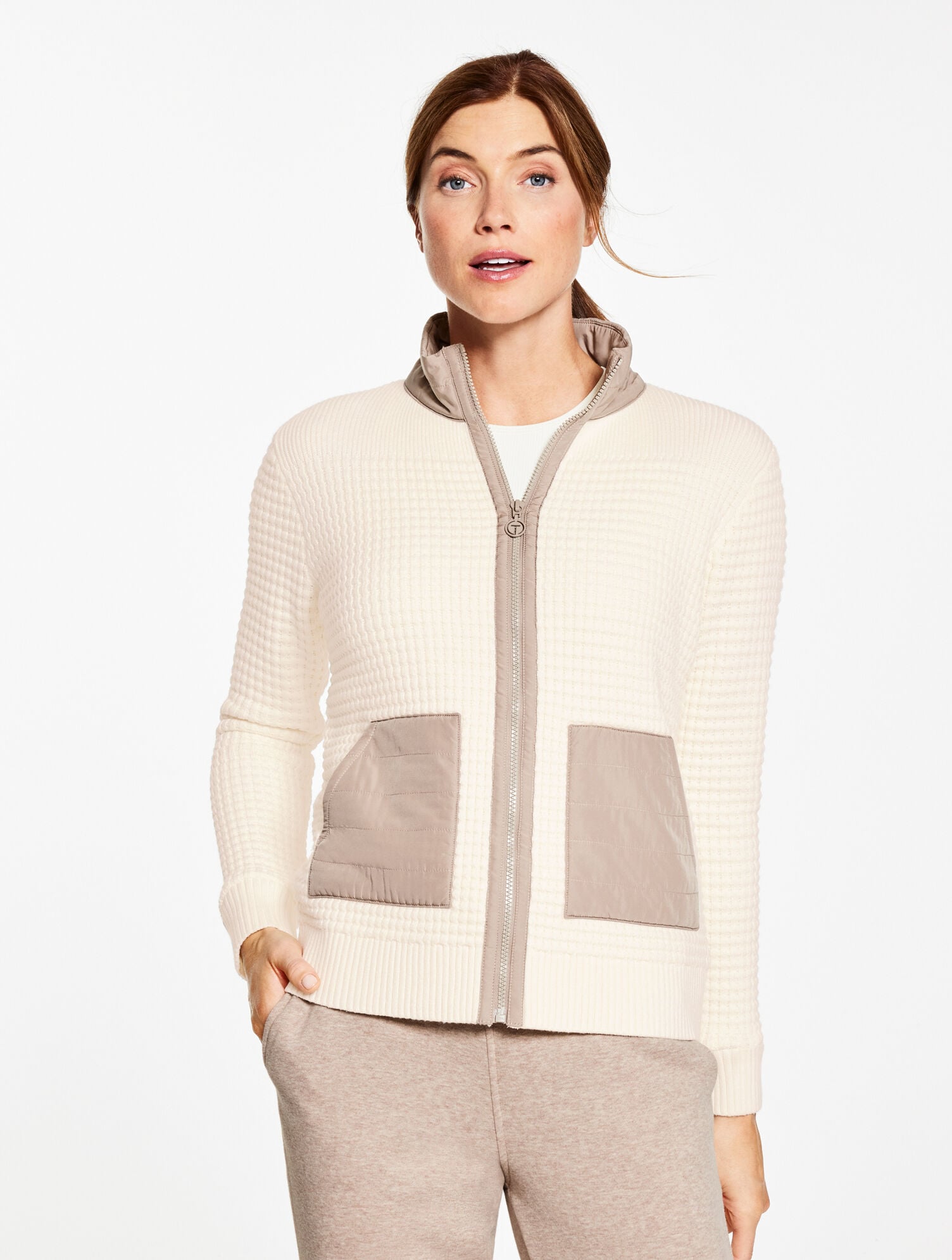 IVORY WOVEN TRIM SWEATER JACKET | Talbots discount