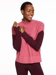 BLACK|MAUVELOUS WAFFLE KNIT MOCKNECK COLORBLOCK SWEATER | Talbots near me