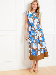 SIERRA BROWN MULTI MODERN POPLIN MIDI DRESS - STUNNING FLORAL | Talbots discount