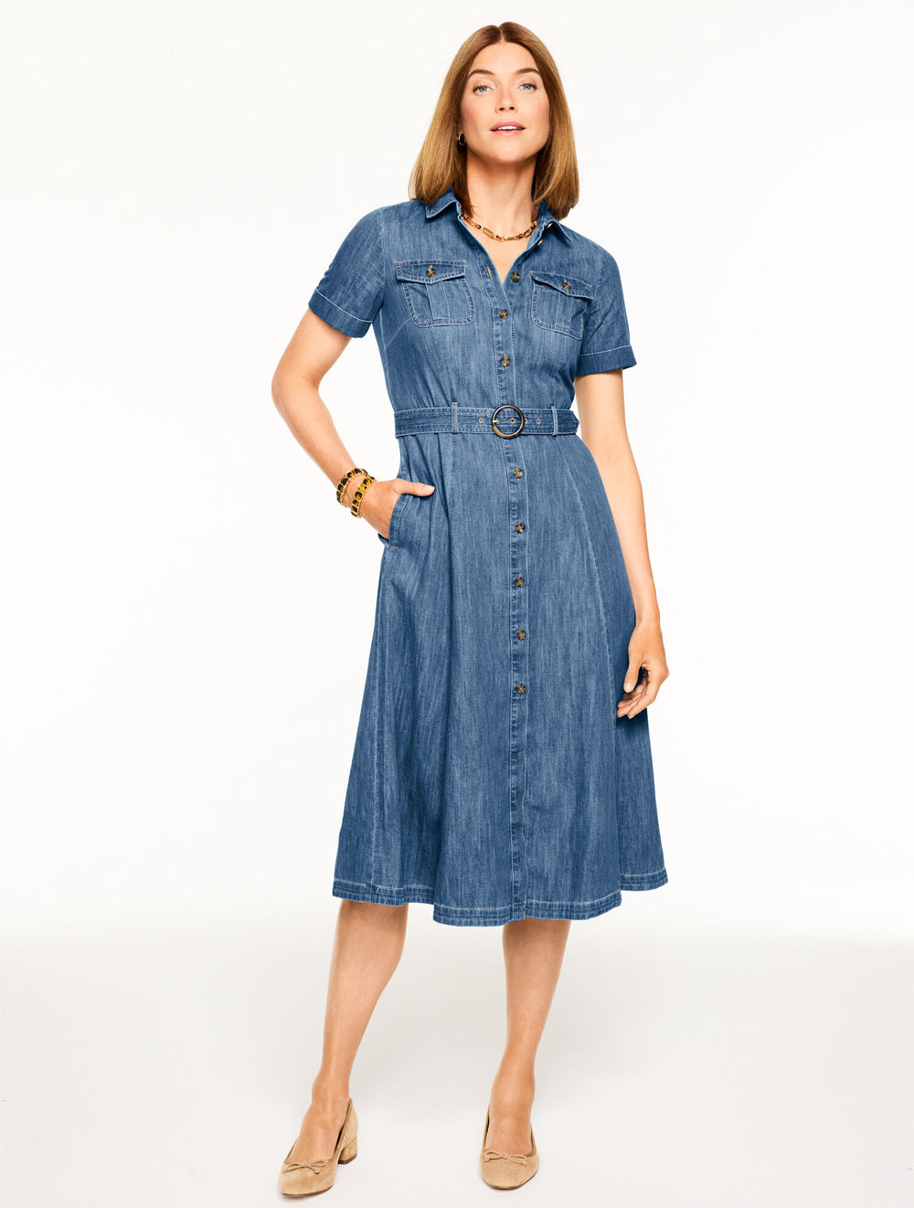 PALERMO WASH DENIM FIT & FLARE MIDI SHIRTDRESS | Talbots near me