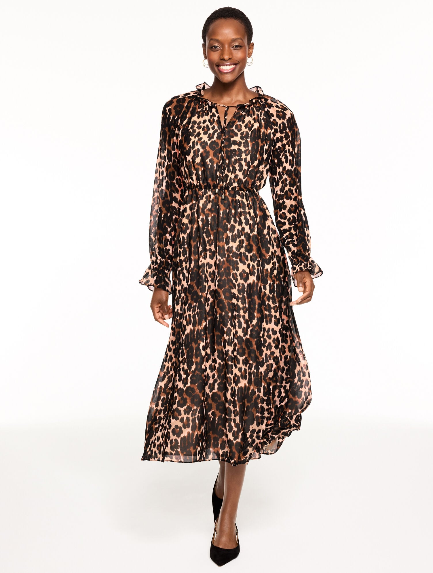 TOASTED COCONUT/BLACK FIT & FLARE MIDI DRESS - OPULENT OCELOT | Talbots on sale
