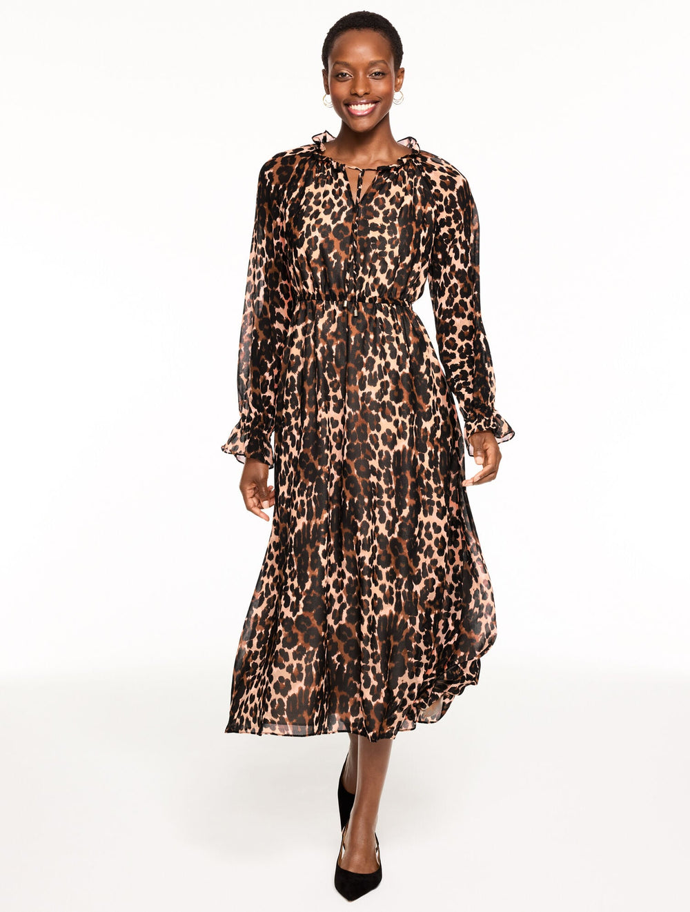 TOASTED COCONUT/BLACK FIT & FLARE MIDI DRESS - OPULENT OCELOT | Talbots on sale