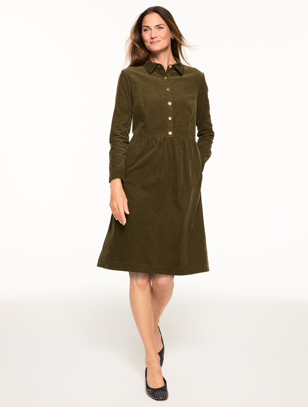 RED CURRANT|OAK MOSS CORDUROY SHIRTDRESS | Talbots discount