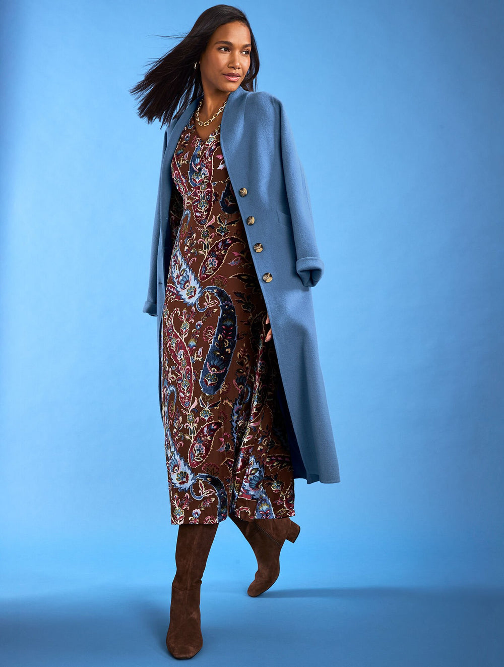 DARK WALNUT MULTI BURNOUT VELVET FIT & FLARE DRESS - FLORAL PAISLEY | Talbots for sale