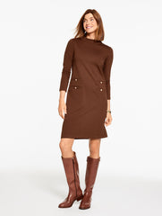 DARK WALNUT LUXE PONTE MOCKNECK DRESS | Talbots on sale