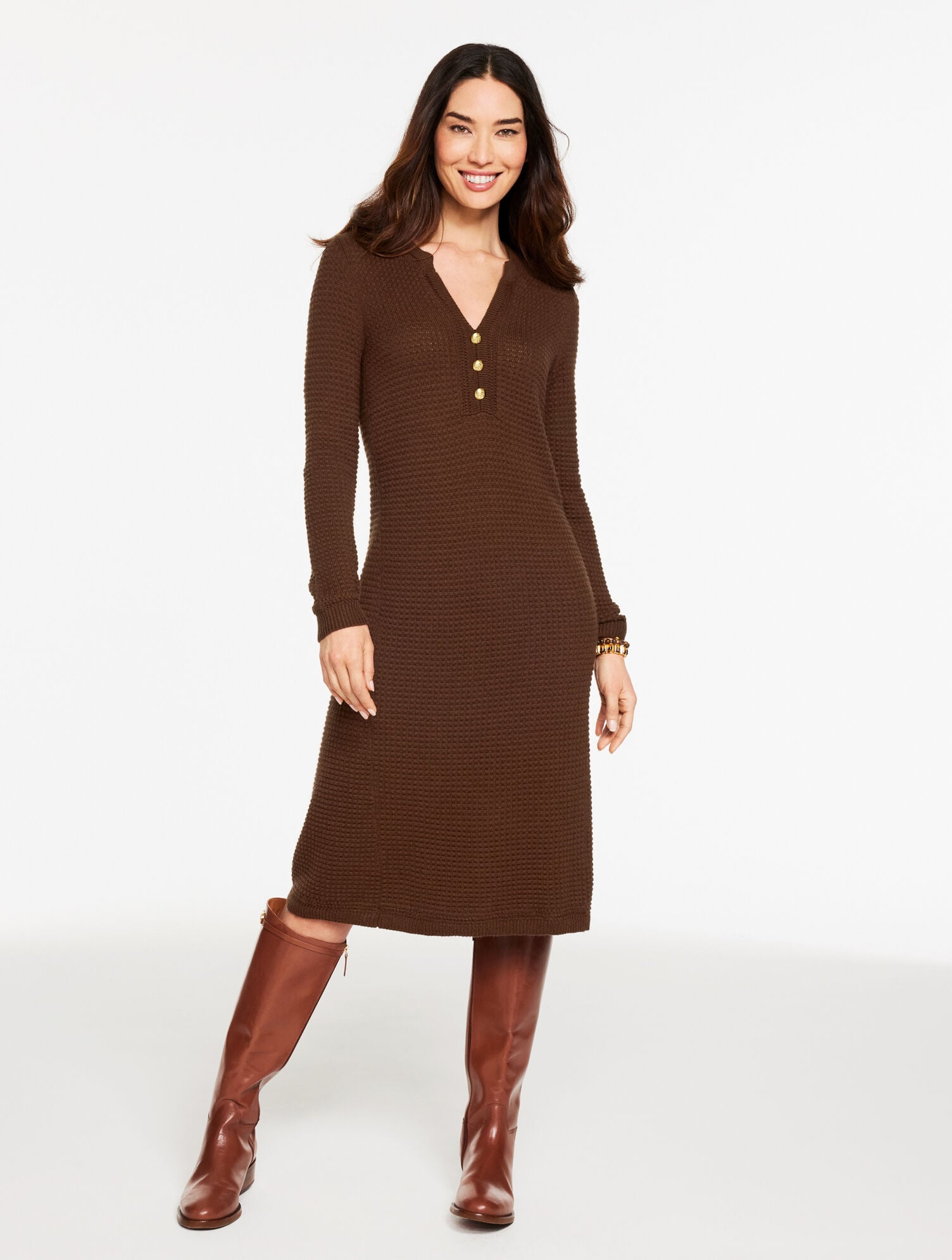 DARK WALNUT|GREY SKY HEATHER A-LINE SWEATER DRESS | Talbots US