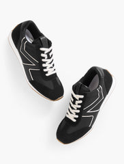 BLACK|SESAME ALEX LEATHER & NYLON SNEAKERS | Talbots outlet