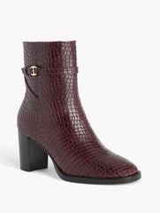 DEEP BURGUNDY CLAUDETTE CROC EMBOSSED BLOCK HEEL ANKLE BOOTS | Talbots outlet