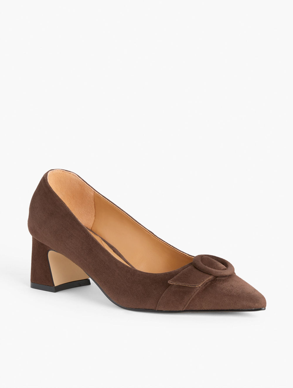 BLACK|DARK WALNUT|DUSTY MAUVE EDITH SUEDE FLARE HEEL PUMPS | Talbots outlet
