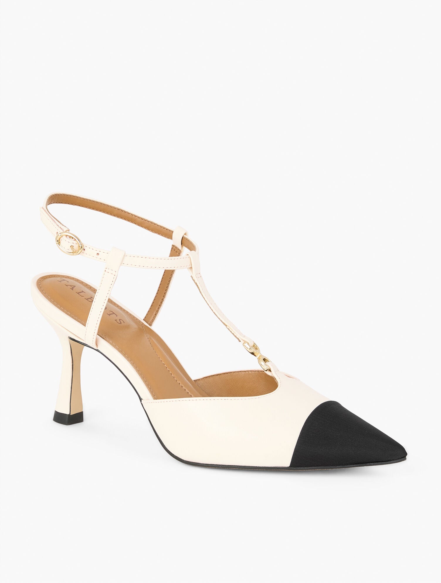 IVORY/BLACK EVELYN NAPPA FLARE HEEL PUMPS | Talbots US