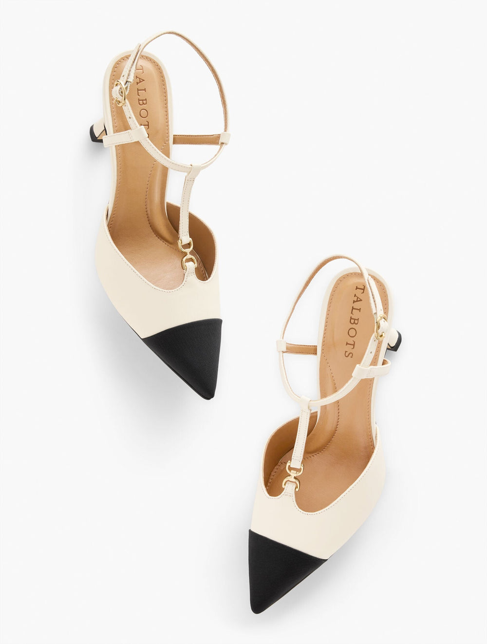 IVORY/BLACK EVELYN NAPPA FLARE HEEL PUMPS | Talbots US