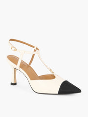 IVORY/BLACK EVELYN NAPPA FLARE HEEL PUMPS | Talbots US