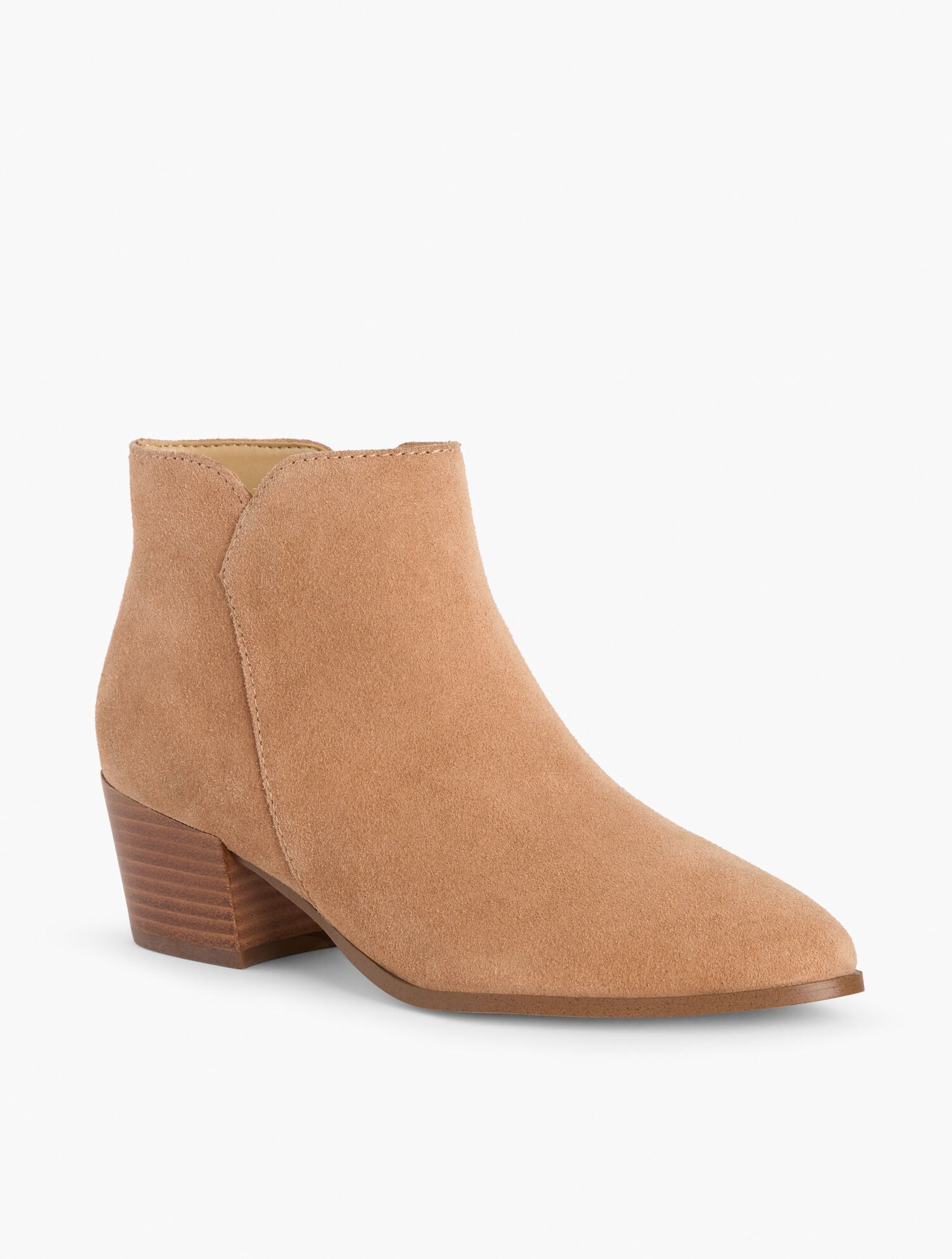 BLACK|LIGHT TOFFEE HARPER SUEDE BLOCK HEEL ANKLE BOOTS | Talbots near me