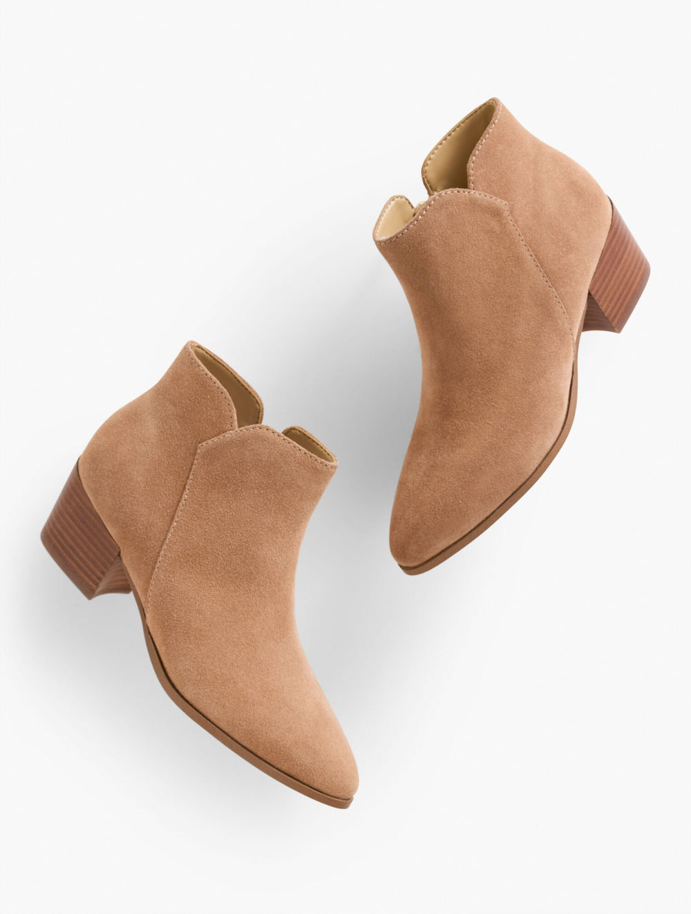BLACK|LIGHT TOFFEE HARPER SUEDE BLOCK HEEL ANKLE BOOTS | Talbots near me