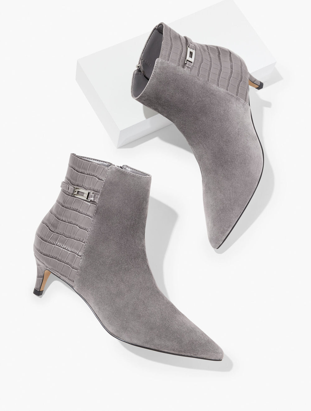 KENDALL GREY KAIT SUEDE CURVED ANKLE BOOTS | Talbots outlet