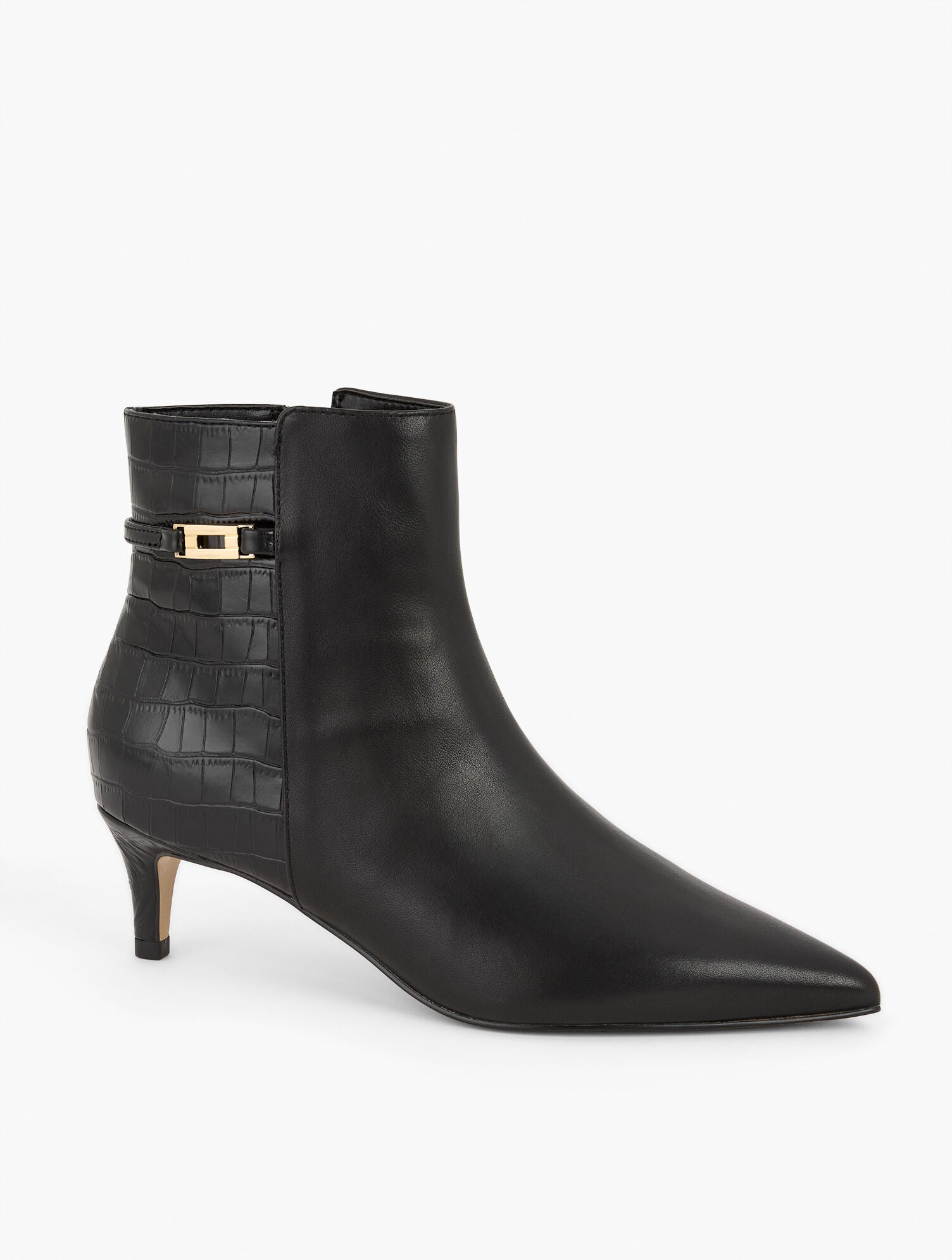 BLACK|DARK WALNUT KAIT NAPPA CURVED HEEL ANKLE BOOTS | Talbots on sale