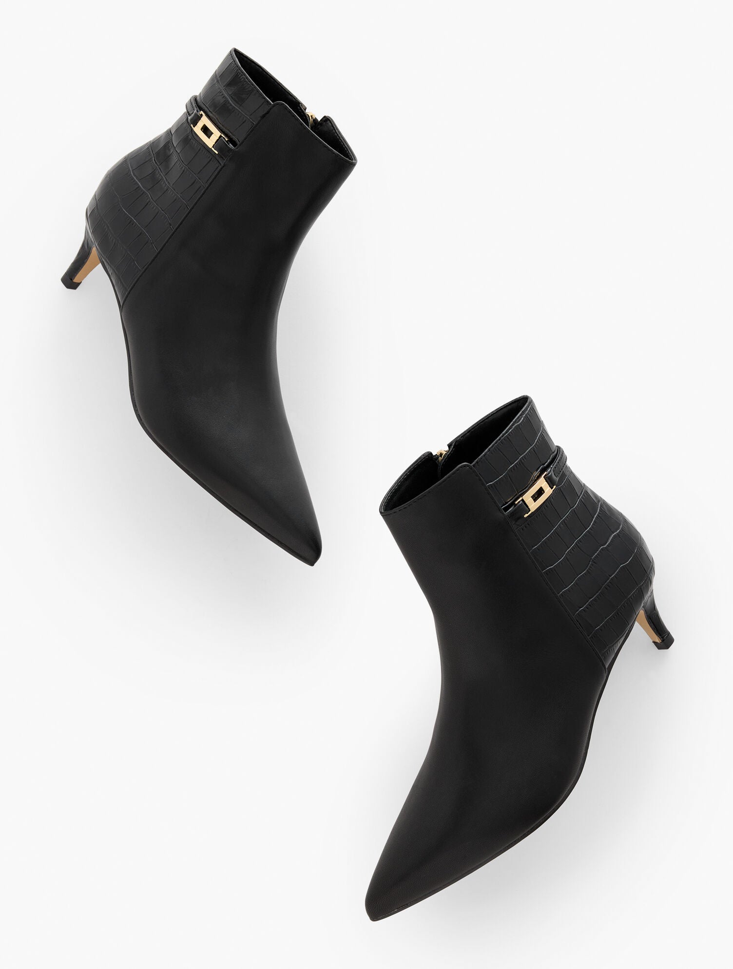 BLACK|DARK WALNUT KAIT NAPPA CURVED HEEL ANKLE BOOTS | Talbots on sale