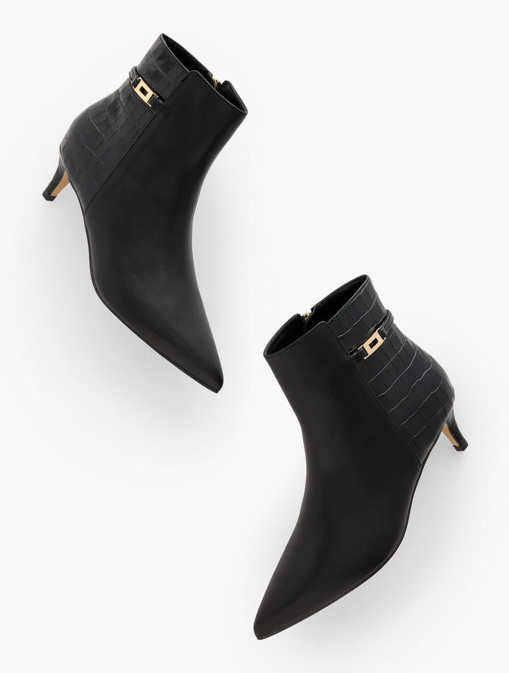 BLACK|DARK WALNUT KAIT NAPPA CURVED HEEL ANKLE BOOTS | Talbots on sale