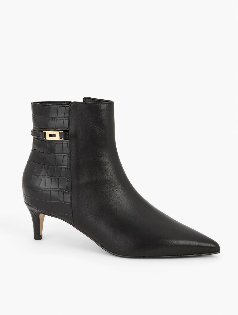 BLACK|DARK WALNUT KAIT NAPPA CURVED HEEL ANKLE BOOTS | Talbots on sale