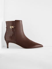 BLACK|DARK WALNUT KAIT NAPPA CURVED HEEL ANKLE BOOTS | Talbots on sale