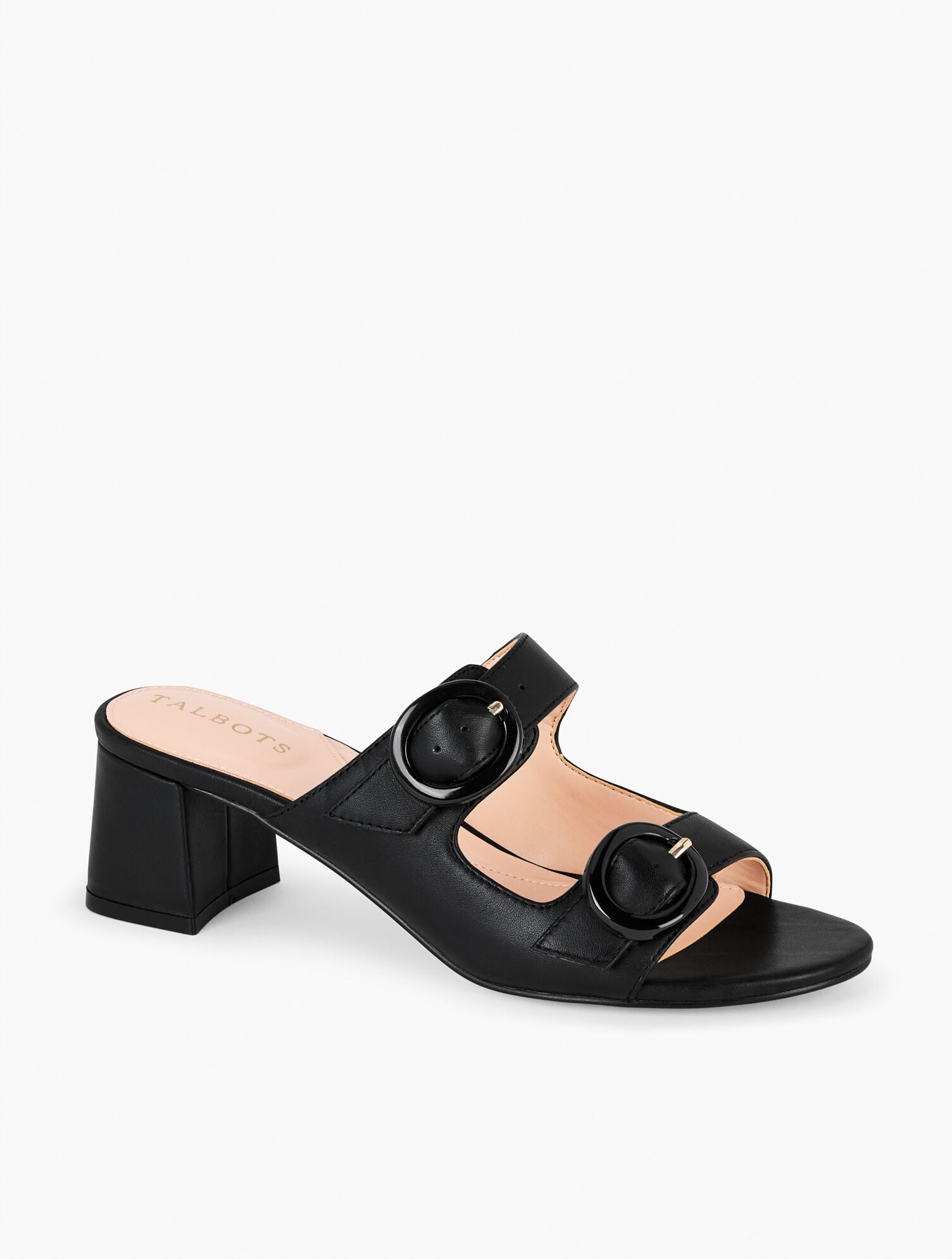 BLACK MILLIE STRAPS VACHETTA BLOCK HEEL SANDALS | Talbots sale
