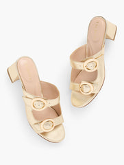 GOLD MILLIE STRAPS METALLIC NAPPA BLOCK HEEL SANDALS | Talbots outlet