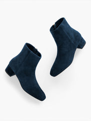 BLACK|COGNAC|DARK WALNUT|INDIGO|OAK MOSS PERLA SUEDE BLOCK HEEL ANKLE BOOTS | Talbots for sale