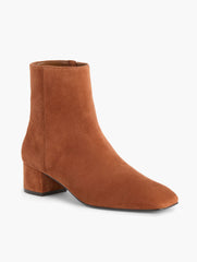 BLACK|COGNAC|DARK WALNUT|INDIGO|OAK MOSS PERLA SUEDE BLOCK HEEL ANKLE BOOTS | Talbots for sale