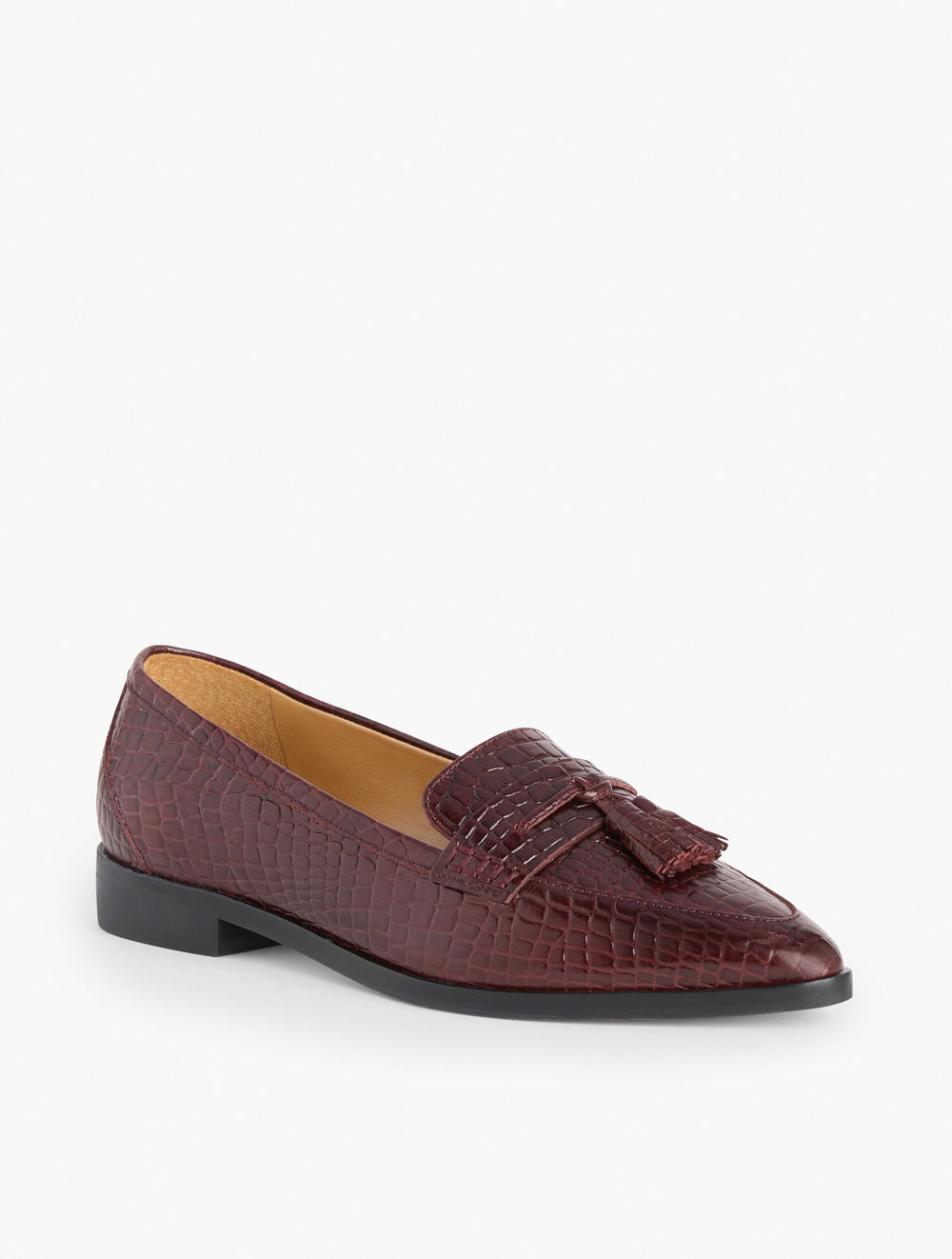 DEEP BURGUNDY REECE POINTED TOE LEATHER LOAFERS - CROC EMBOSSED | Talbots sale