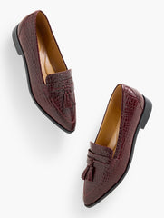DEEP BURGUNDY REECE POINTED TOE LEATHER LOAFERS - CROC EMBOSSED | Talbots sale