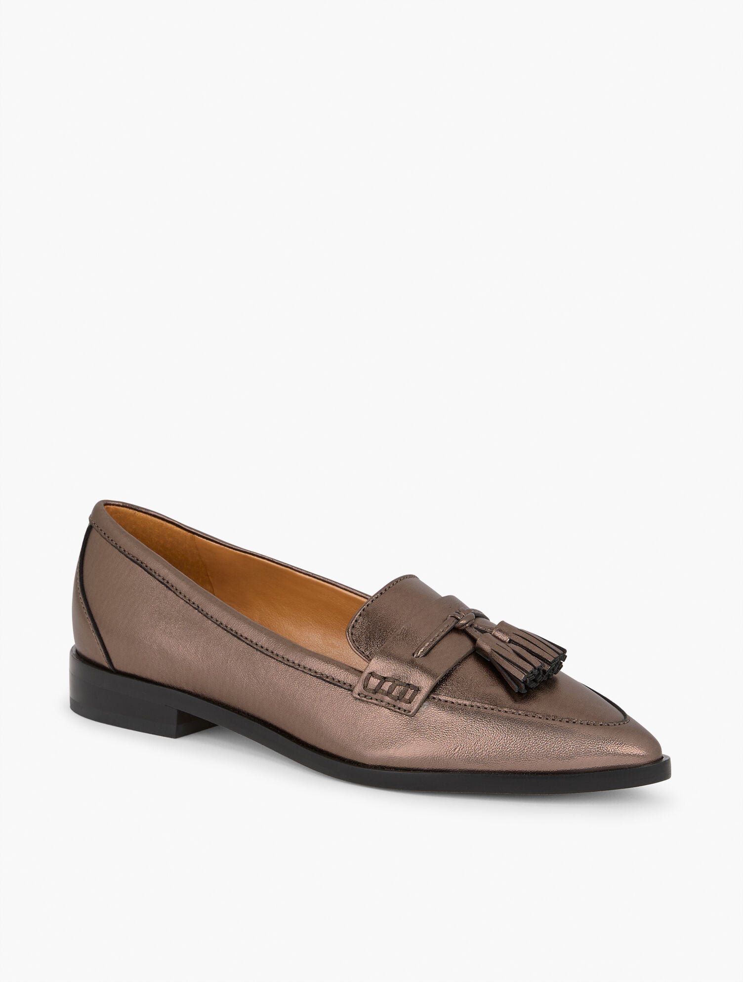 BRONZE REECE METALLIC POINTED TOE LEATHER LOAFERS | Talbots on sale