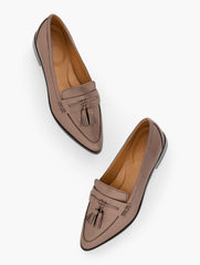 BRONZE REECE METALLIC POINTED TOE LEATHER LOAFERS | Talbots on sale