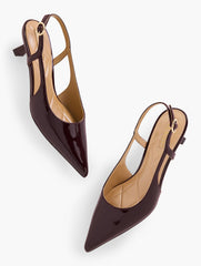 DEEP BURGUNDY|LIGHT CHESTNUT OLIVIA SLINGBACK KITTEN HEEL PUMPS - CRINKLE PATENT | Talbots sale