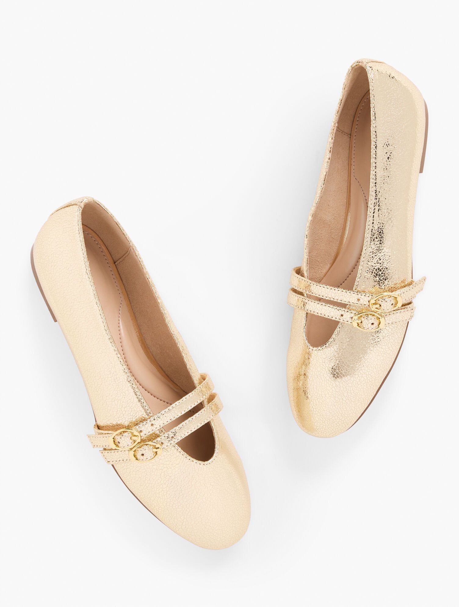 GOLD VERA LEATHER MARY JANE BALLET FLATS - METALLIC CRACKLE | Talbots for sale