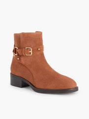 COGNAC|INDIGO WAVERLY STUDS SUEDE ANKLE BOOTS | Talbots sale
