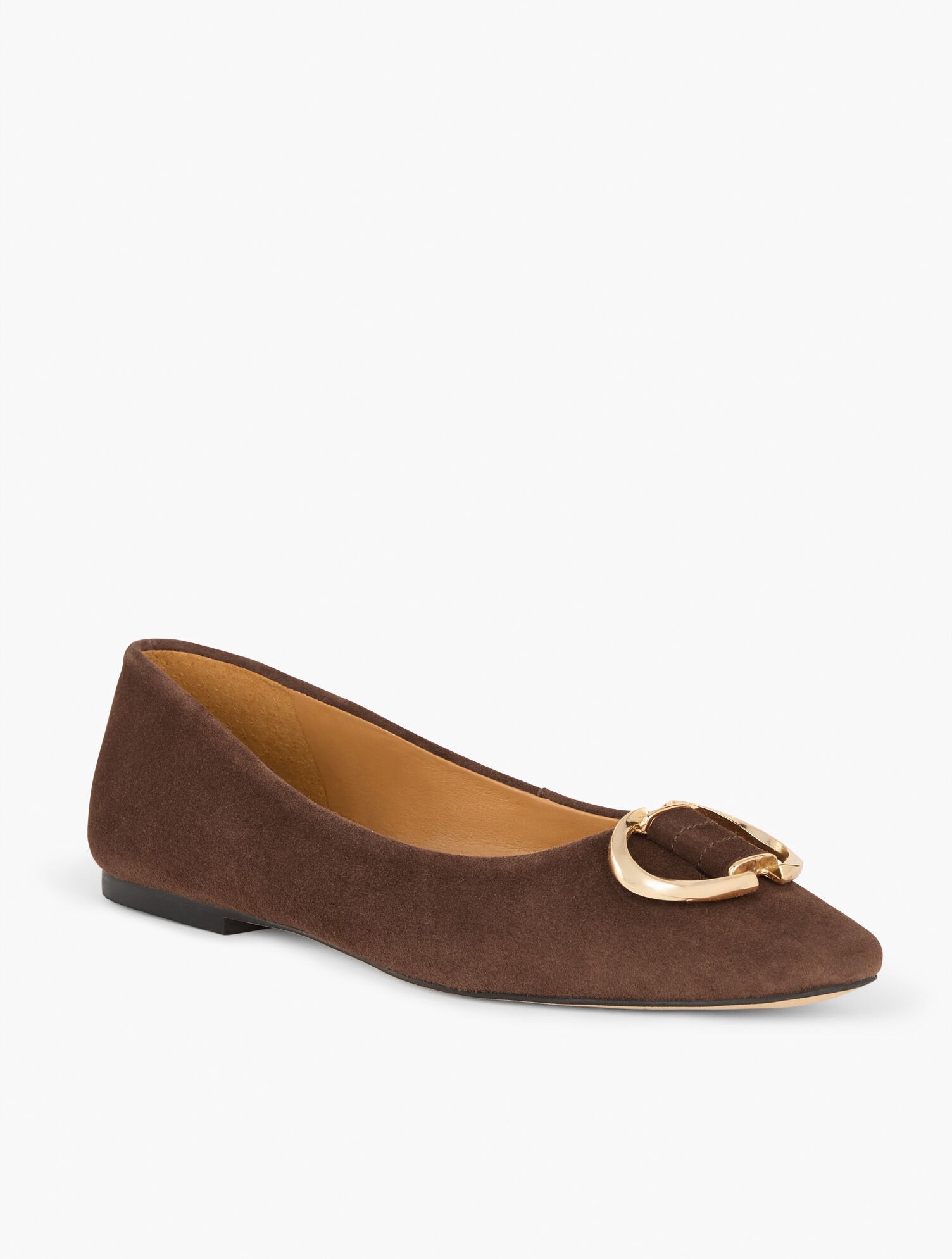 BLACK|DARK WALNUT|INDIGO BLUE|RICH BURGUNDY WHITLEY ORNAMENT SUEDE BALLET FLATS | Talbots outlet