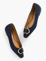 BLACK|DARK WALNUT|INDIGO BLUE|RICH BURGUNDY WHITLEY ORNAMENT SUEDE BALLET FLATS | Talbots outlet