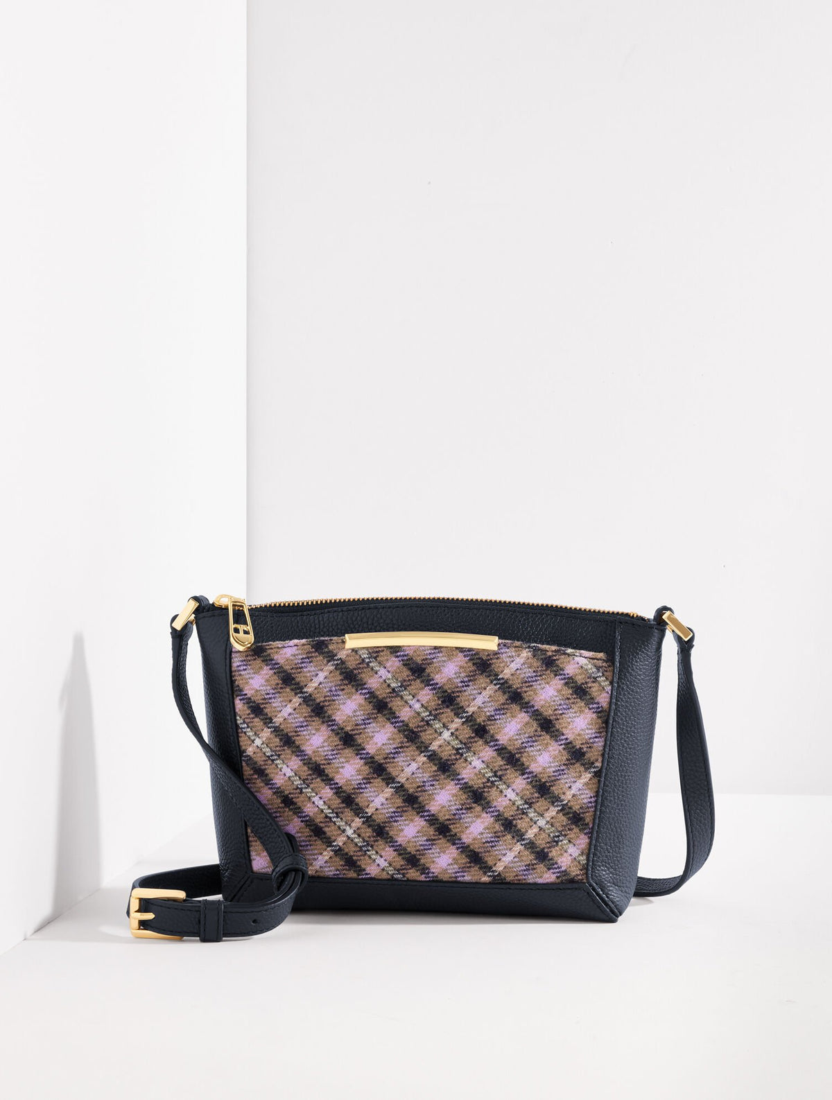 INDIGO BLUE/BURNT OLIVE DARCY LEATHER PEMBERLEY PLAID CROSSBODY BAG | Talbots on sale