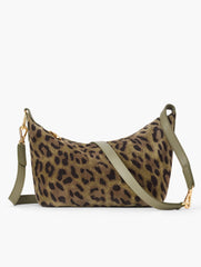 BURNT OLIVE LEOPARD SUEDE CONVERTIBLE CROSSBODY BAG | Talbots discount